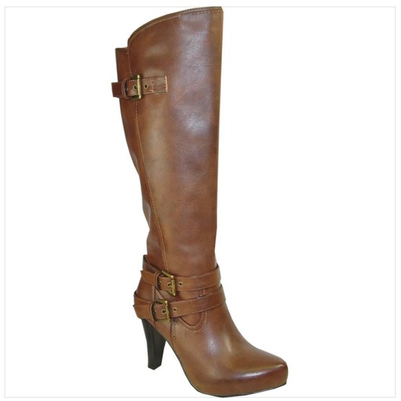 VANGELO Heeled Knee High Dress Boots Brown - Picture 1 of 16